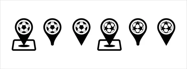 足球场地图别针图标集 足球场位置销地图图标设置 运动器材商店位置标识 — 图库矢量图片