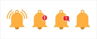 Bildirim çanı simgesi seti. Mesaj uyarı çan simgeleri vektörü ayarlandı. Alarm ve telefon bildirim hatırlatıcı vektör çizim şablonu.