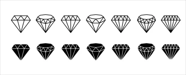 ダイヤモンドアイコンセット ダイヤモンドベクトルアイコンシンボルデザイン フラットラインシンプルなスタイルのイラストでアソートダイヤモンド — ストックベクタ