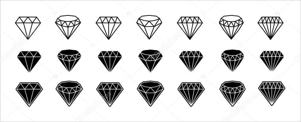 Diamond icon set. Diamond vector icons symbol design collection. Assorted diamond in flat line simple style illustration.