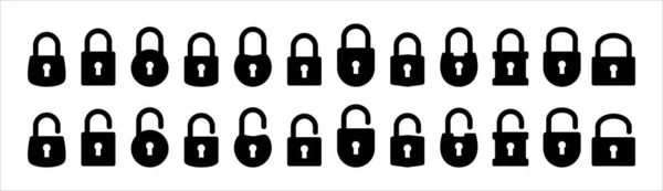 锁定图标集 锁定和解锁向量图标集 锁和开锁的挂锁标志装置的安全 隐私符号向量库示例 — 图库矢量图片