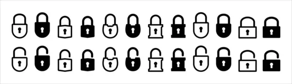 锁定图标集 锁定和解锁向量图标集 锁和开锁的挂锁标志装置的安全 隐私符号向量库示例 平面外观设计风格 — 图库矢量图片