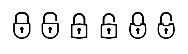 锁定图标集 锁定和解锁向量图标集 锁和开锁的挂锁标志装置的安全 隐私符号向量库示例 圆形和正方形挂锁 纲要风格 — 图库矢量图片