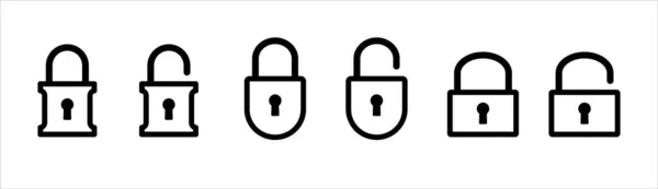 锁定图标集 锁定和解锁向量图标集 锁和开锁的挂锁标志装置的安全 隐私符号向量库示例 圆形和正方形挂锁 纲要风格 — 图库矢量图片