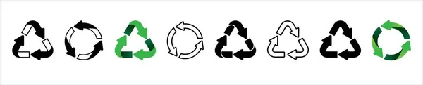 Conjunto Ícones Reciclagem Conjunto Ícones Vetor Símbolo Reciclagem Triângulo Verde —  Vetores de Stock