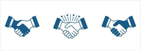 Tokalaşma simgesi ayarlandı. İş anlaşması vektör simgeleri. İş anlaşmasının sembolü, karşılıklı ilişki, işbirliği, ortaklık, selamlama, hoş geldin ve dostça. Parıldayarak tokalaş..