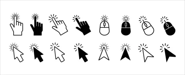 マウスクリックカーソルアイコンセット 手指と矢印カーソルポインタシンボルアイコンベクトルセット 割り当てられたマウスクリックカーソルポインタベクトルストック図 異なるスタイルのグラフィックデザイン — ストックベクタ