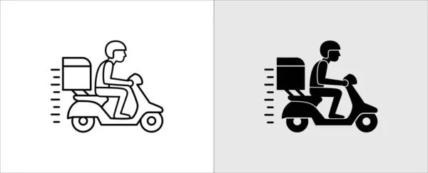 食品配送スクーター男のベクトルアイコン オートバイのドライバーは 夏のベクトルイラストに注文を出荷します フラットラインスタイルのグラフィックデザイン — ストックベクタ