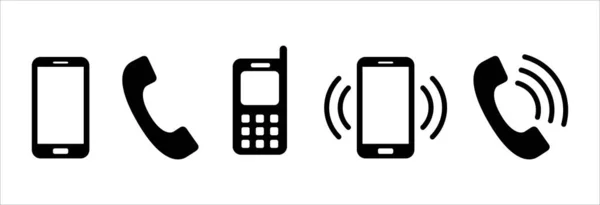 電話アイコンベクトルコレクション 電話の着信シンボルセット 電話のアイコンを鳴らす 古いモデル電話 現代のスマートフォン キーパッド電話などのアイコンが含まれています — ストックベクタ