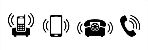 電話アイコンベクトルコレクション 電話の着信シンボルセット 電話のアイコンを鳴らす 古いモデル電話 現代のスマートフォン キーパッド電話などのアイコンが含まれています — ストックベクタ