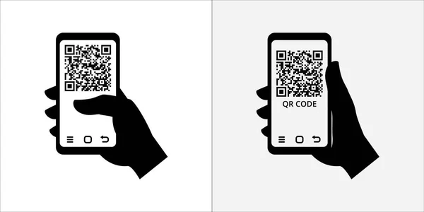 Qrコード携帯電話のスキャンイラスト 携帯電話のスキャンQrコードを保持支払いと注文イラスト クイックレスポンスコードベクトルグラフィックデザイン ロイヤリティフリーストックベクター