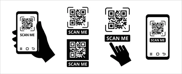 QR kodu vektör illüstrasyonumu tara. Cep telefonu taraması yap ve hızlı cevap kodu simgesi oluştur. Etiket ve etiket etiketi için bağlantı kodu tarama vektör stok illüstrasyonu.