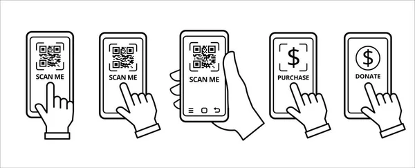 QR kodu vektör illüstrasyonumu tara. Cep telefonu taraması yap ve hızlı cevap kodu simgesi oluştur. Bağış etiketi ve etiket etiketi için bağlantı kodu taraması vektör stok illüstrasyonu.
