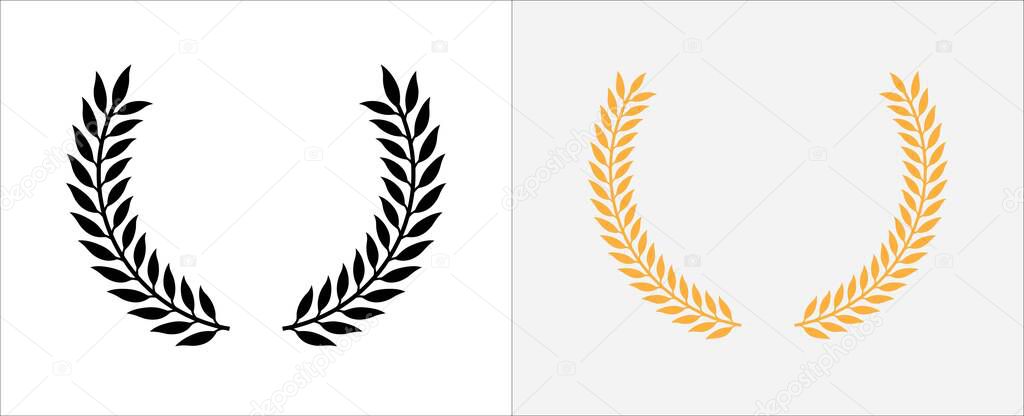 Laurel wreath icon. Foliage wreath vector icon. Round leaf wreath design for trophy crest, award and achievement border. Vector illustration collection.
