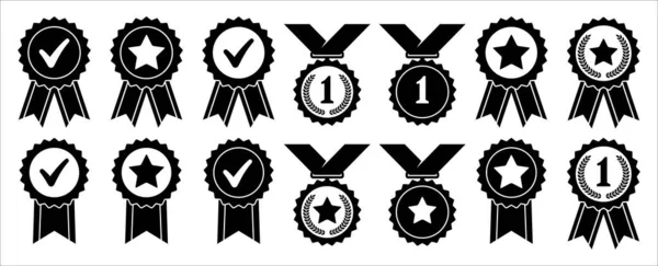 Medal Vector Icon Set Symbol Approval Certified Qualified Best Check — Image vectorielle