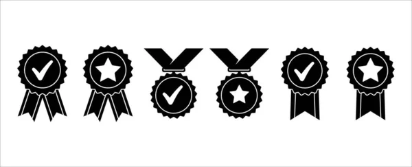 Approval Medal Vector Icon Set Symbol Approved Certified Qualified Best — Vector de stock