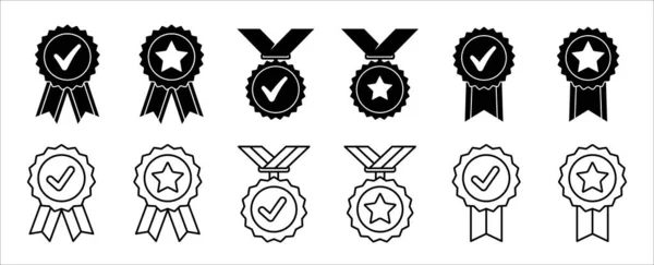 Approval Medal Vector Icon Set Symbol Collection Approved Certified Qualified — Vector de stock