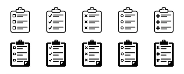 Набор Значков Вектора Буфера Обмена Доска Списка Задач Галочкой Кругом — стоковый вектор