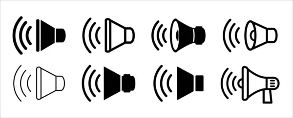 スピーカーとスピーカーホーンベクトルのアイコンを設定します 言論の自由 放送のシンボル シンプルなフラットデザインイラスト — ストックベクタ