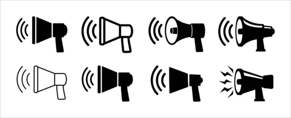 メガホンとスピーカーホーンベクトルのアイコンを設定します 言論の自由 放送のシンボル シンプルなフラットデザインイラスト — ストックベクタ