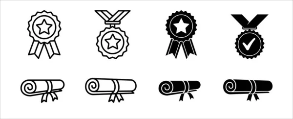 School University Graduation Scroll Icon Set Medal Award Vector Symbol — Vector de stock