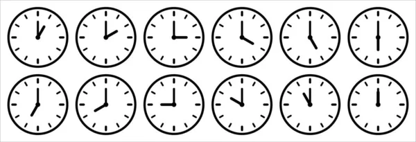 Uhrzeit Und Uhrzeiger Eingestellt Komplette Zwölf Stunden Scharfe Vektordarstellung Uhrzeigersinn — Stockvektor