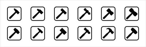 锤图标设置 锤矢量图标设置 简单的平面设计 金属制品 修理工 木匠和建筑工人的符号或标志 — 图库矢量图片