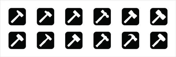锤图标设置 锤矢量图标设置 简单的平面设计 金属制品 修理工 木匠和建筑工人的符号或标志 — 图库矢量图片