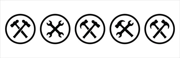 Hammer Wrench Icon Set Hammers Vector Icons Set Simple Flat —  Vetores de Stock