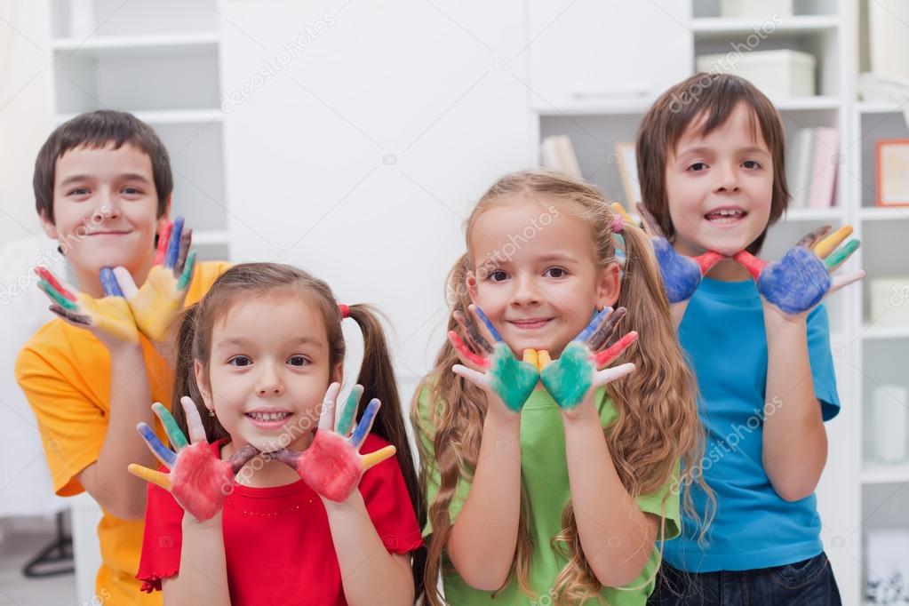 Children with colored hands