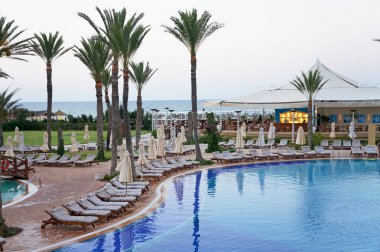 palmiye ağaçları ile Resort Yüzme Havuzu