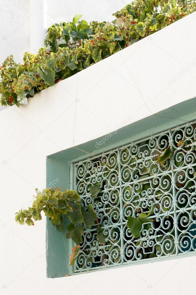 Tunisian traditional window with decorated grate