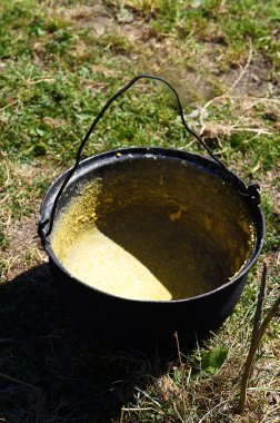 Çimlerin üstünde siyah metalik pot