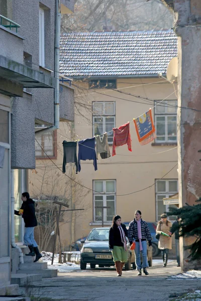 City View Living Area Laundry Hanging Buildings Shumen Bulgaria Oct — Fotografia de Stock