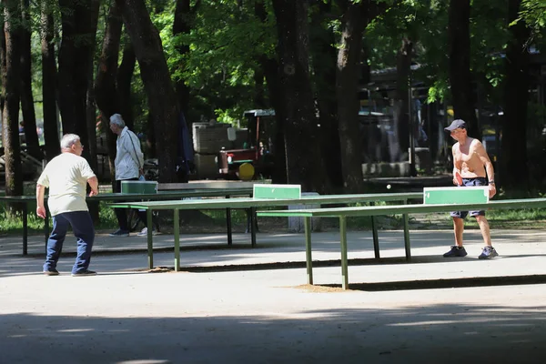 사람들은 소피아의 공원에서 탁구를 불가리아 2022 — 스톡 사진