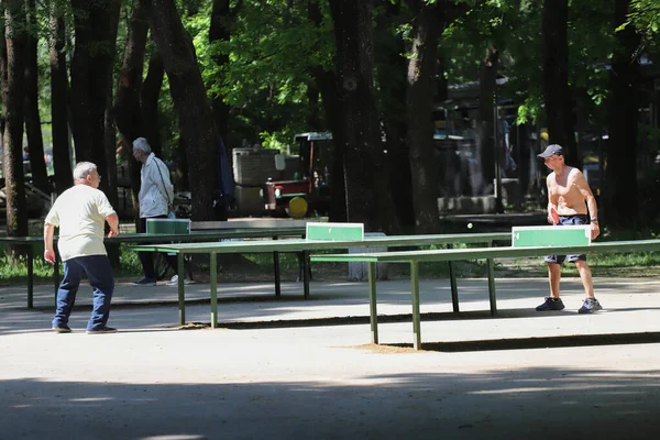 People Play Table Tennis Park Sofia Bulgaria 2022 Стоковое Фото