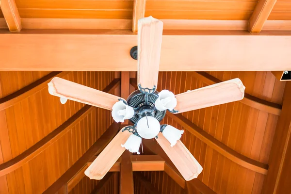Classical wood ceiling fan with white glass lamps — Stock Photo, Image