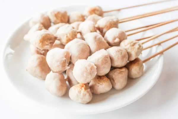 Mini pork balls in white plate on clean table — Stock Photo, Image