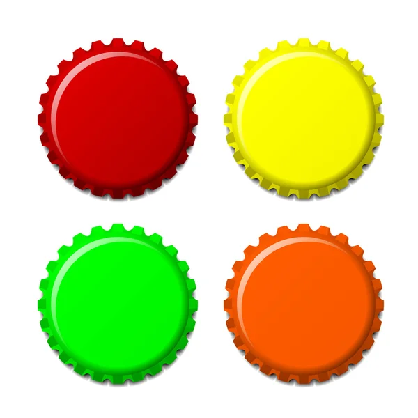 Set of bottle caps in colors isolated on white background — Stock Vector
