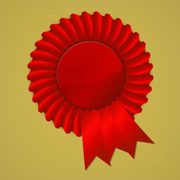 Red award ribbon rosette on gold background — Stock Vector