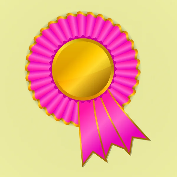 Pink and gold award ribbon rosette on yellow background — Stock Vector