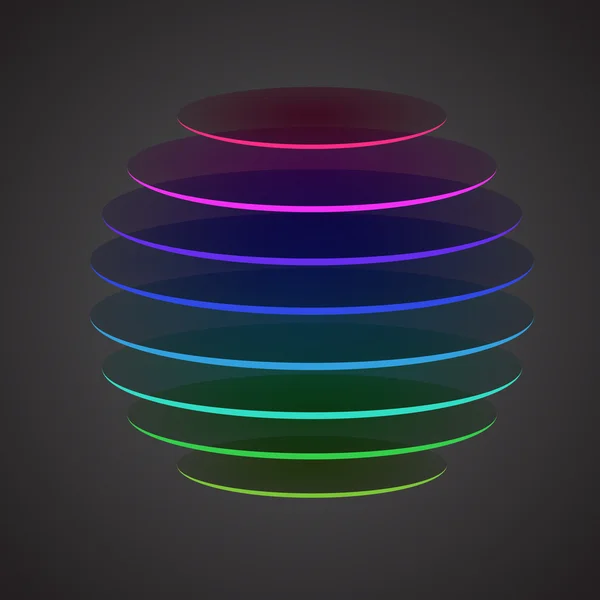 Esfera en rodajas de colores sobre fondo oscuro — Vector de stock