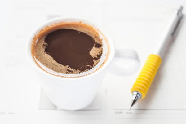 Work paper and pencil with espresso shot — Stock Photo, Image
