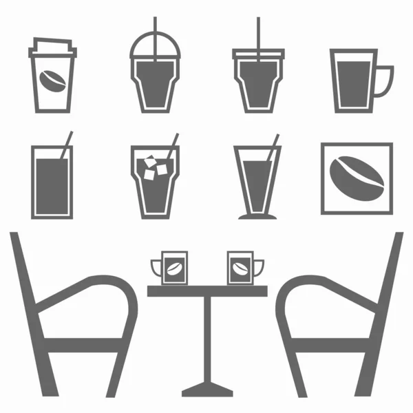 Uppsättning av drycker i kaféet på vit bakgrund — Stock vektor