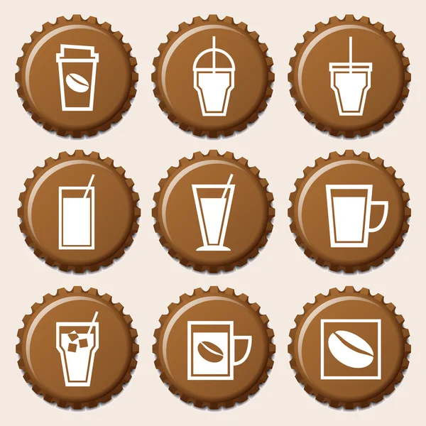 Set of coffee cup icon on bottle caps — Stock Vector