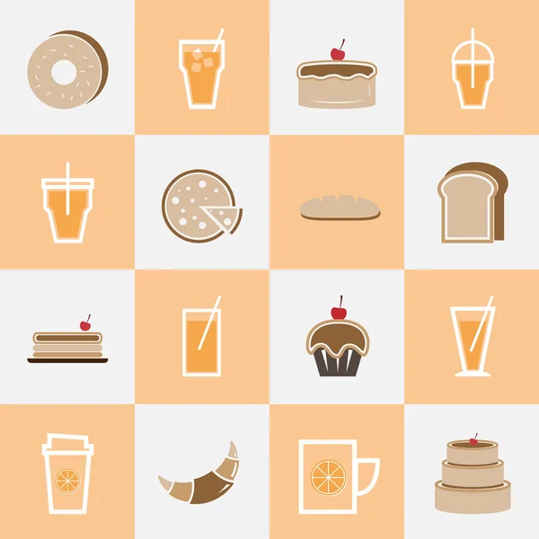 Conjunto de elementos de panadería y zumo de naranja para tienda de bebidas — Archivo Imágenes Vectoriales