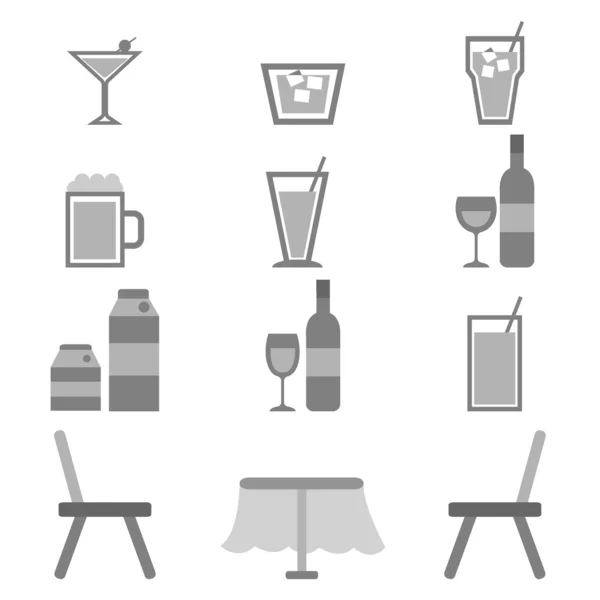 Drinks icons in restaurant on white background — Stock Vector