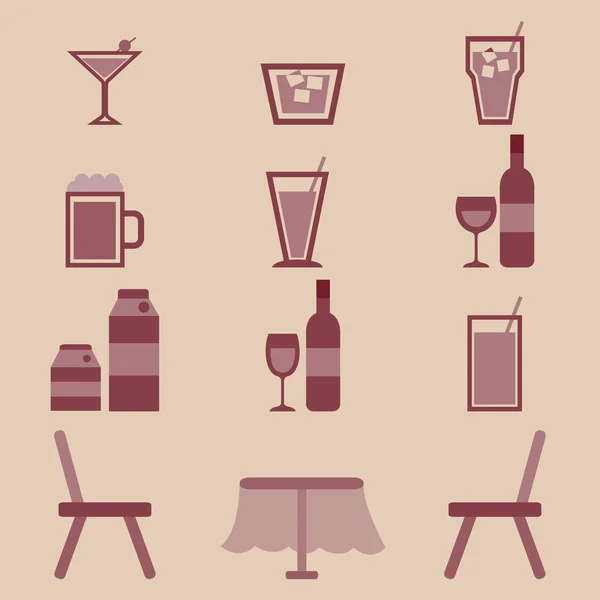 Drinks icons set in restaurant — Stock Vector