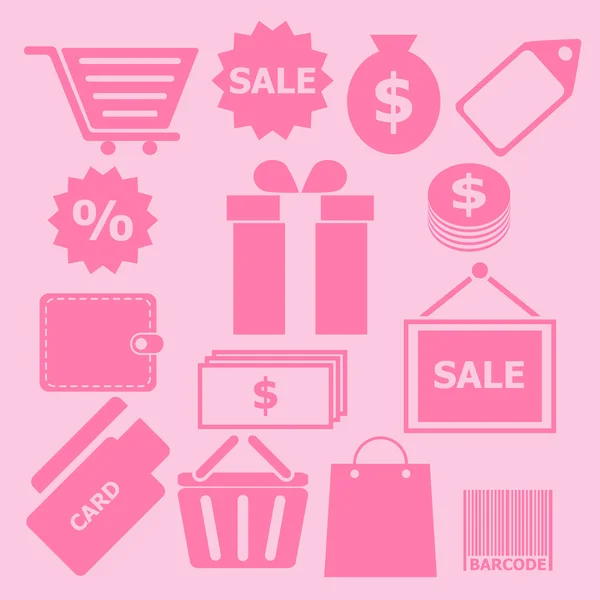 Conjunto de iconos de compras sobre fondo rosa — Vector de stock