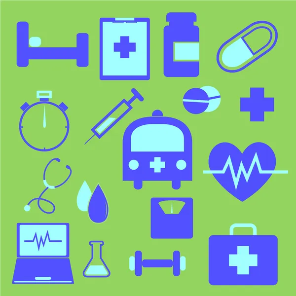 Set of health icons on green background — Stock Vector